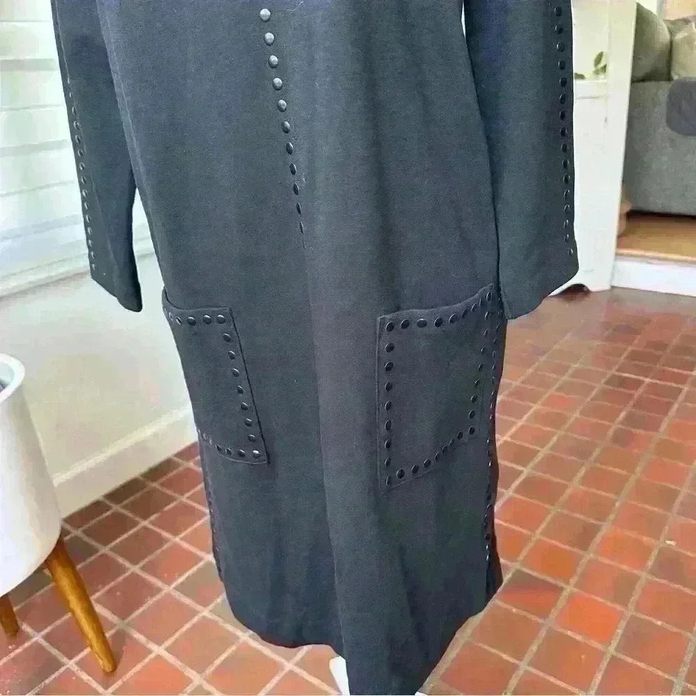 NWT Joan Vass BLACK Studded Long Sleeve Dress w pockets Size 1 (equiv 8/10) - Picture 2 of 6